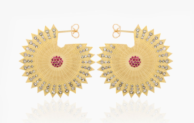 POWER OF LIGHT LOTUS FULL LARGE DIAMOND EARRINGS